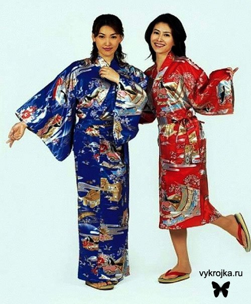 Выкройка национального японского кимоно Юката.